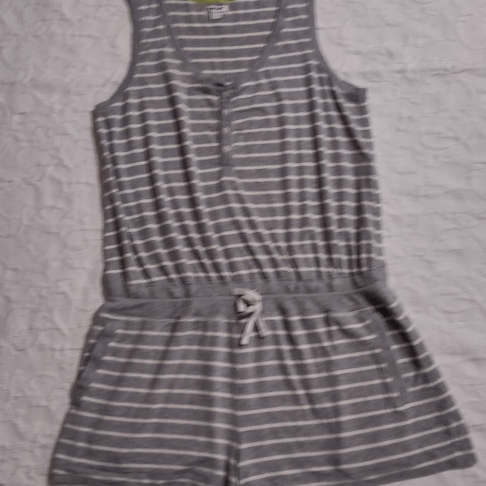 Dkny Gray Striped Romper Women L,with Elastic Waist